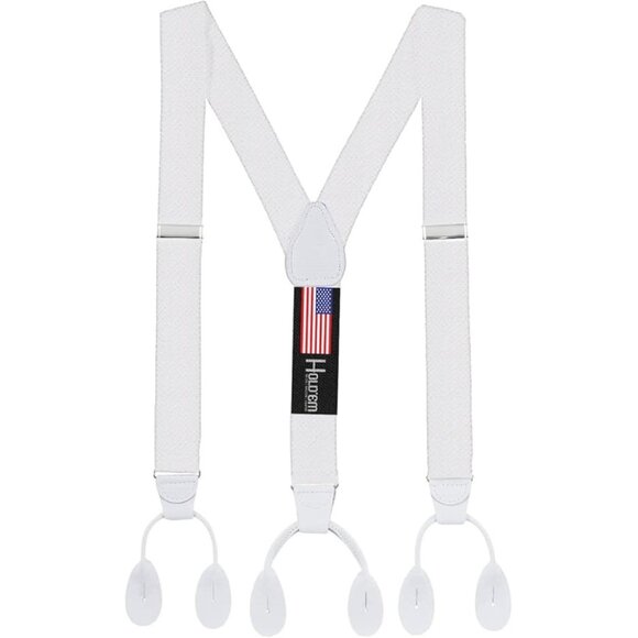 HOLD'EM 100% Silk Suspenders For Men Y-Back Button End – White Pin Dot - Picture 1 of 7